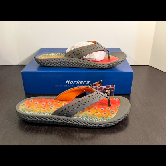 Korkers Fish Flip Brook Trout Sandals Flip Flops Orange/Blue/Green Mens 13 main image 16